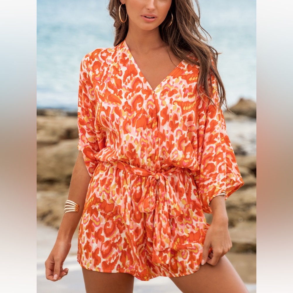 Cupshe Vibrant Orange Animal Print Romper